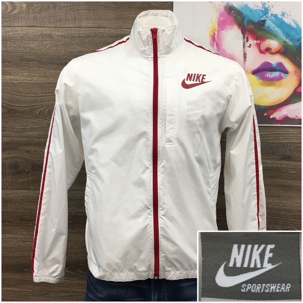VINTAGE Nike Sportswear Mens White‎ Red Full Zip Light Windbreaker Jacket Size M
